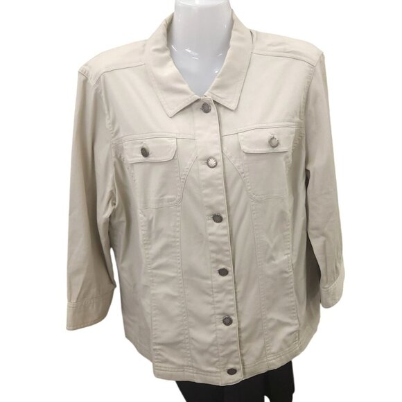 Christopher & Banks Beige Button Front Womens Jacket Size L Lightweight Casual - Picture 15 of 16